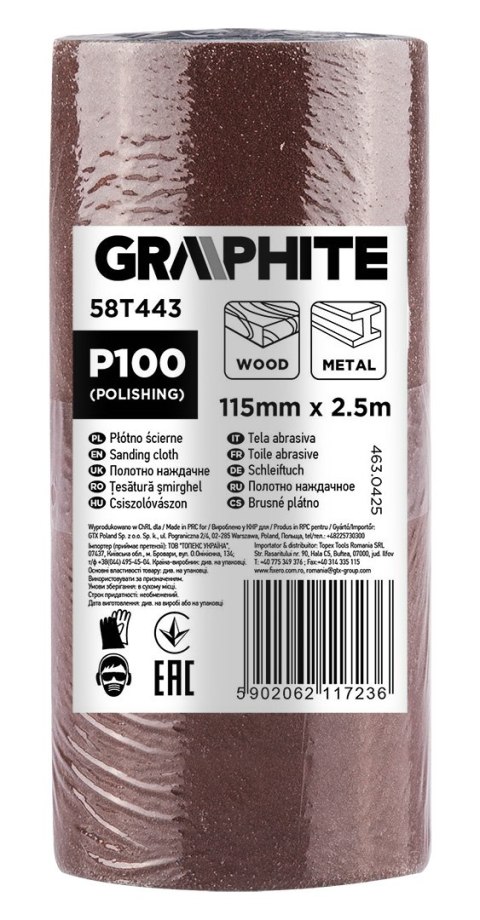 Płótno ścierne w rolce 2,5 m x 115 mm, P100 Płótno ścierne w rolce 2,5 m x 115 mm, P100