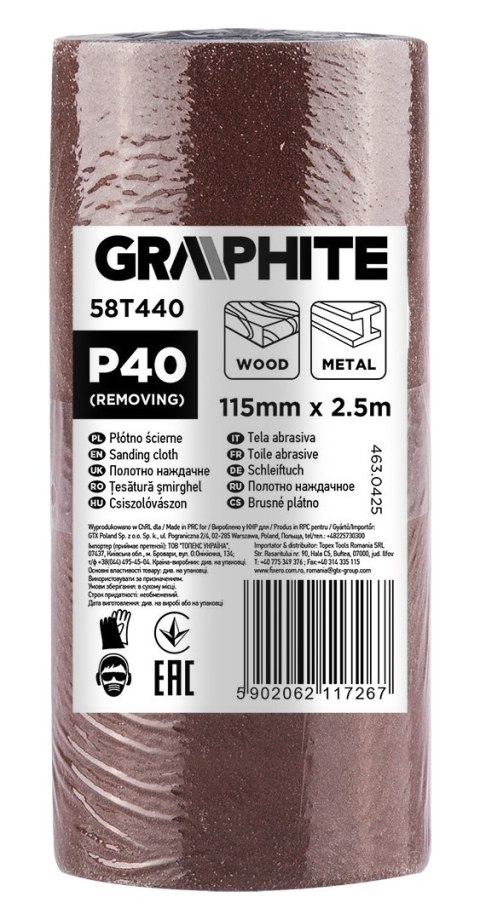 Płótno ścierne w rolce 2,5 m x 115 mm, P40 Płótno ścierne w rolce 2,5 m x 115 mm, P40