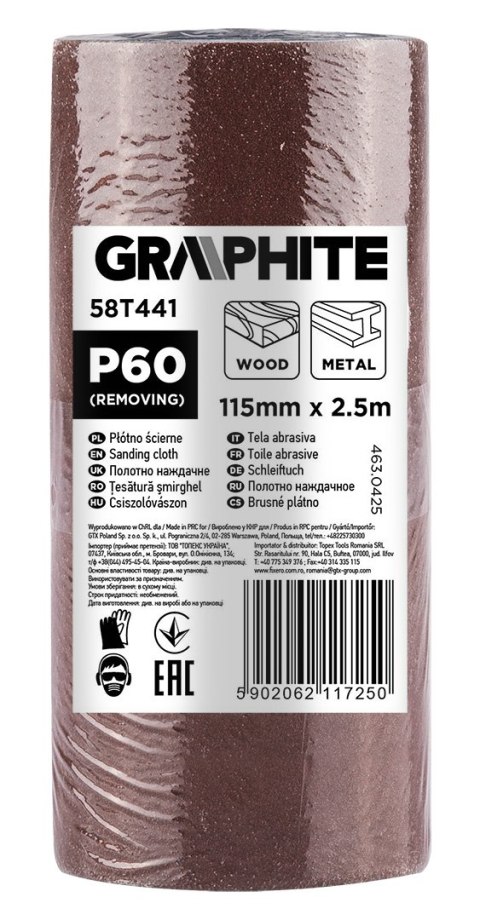 Płótno ścierne w rolce 2,5 m x 115 mm, P60