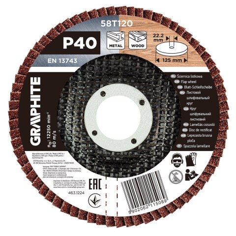 Ściernica listkowa 125 x 22.2 mm, P40