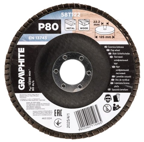 Ściernica listkowa 125 x 22.2 mm, P80