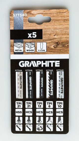 Zestaw brzeszczotów do wyrzynarki, 6 TPI, 10 TPI, 12 TPI, 20 TPI, HCS, uchwyt typu T, 5 szt.