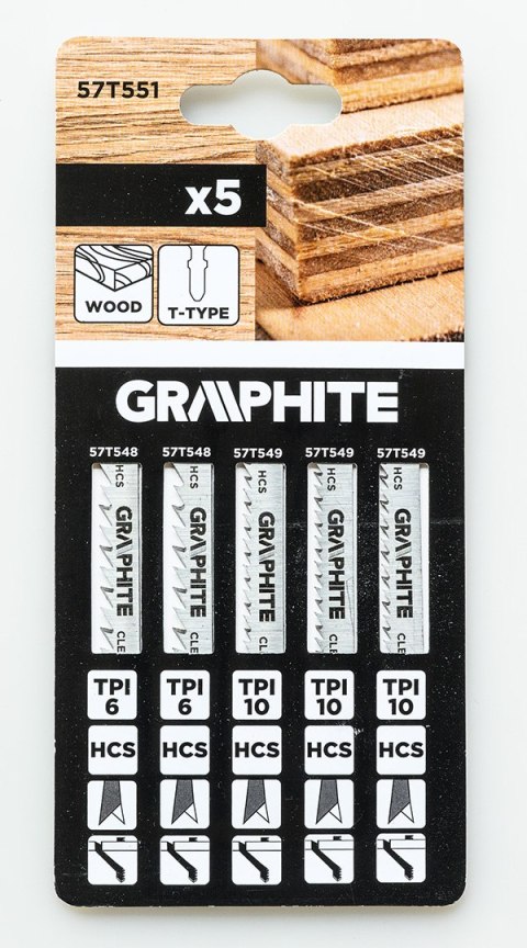 Zestaw brzeszczotów do wyrzynarki, 6 TPI, 10 TPI, HCS, uchwyt typu T, 5 szt.