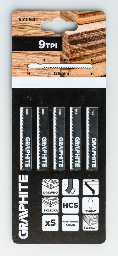 Zestaw brzeszczotów do wyrzynarki, 9 TPI, HCS, uchwyt typu T, 5 szt.