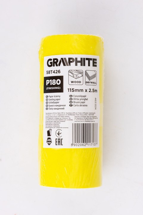 Papier ścierny żółty w rolce 2,5 m x 115 mm, P180