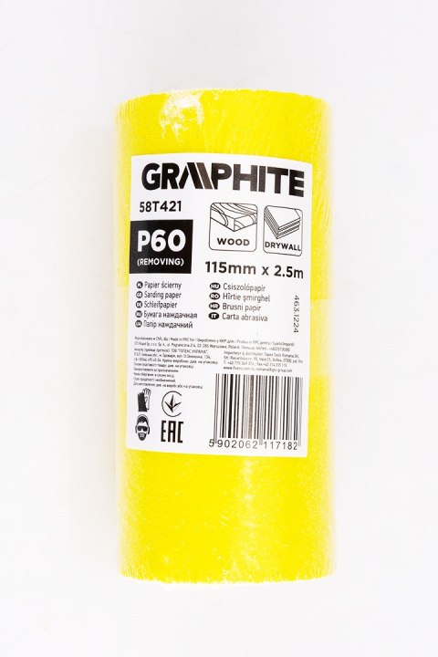 Papier ścierny żółty w rolce 2,5 m x 115 mm, P60 Papier ścierny żółty w rolce 2,5 m x 115 mm, P60