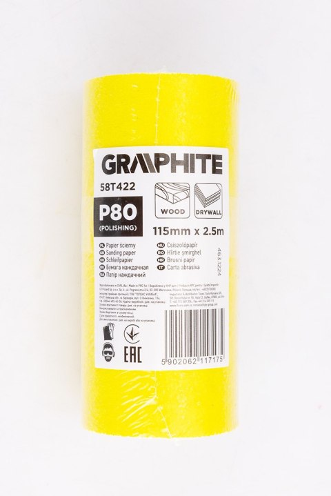 Papier ścierny żółty w rolce 2,5 m x 115 mm, P80 Papier ścierny żółty w rolce 2,5 m x 115 mm, P80