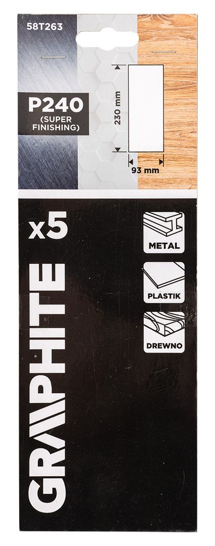 Papiery ścierne 93 x 230 mm, P240, 5 szt., bez otworów