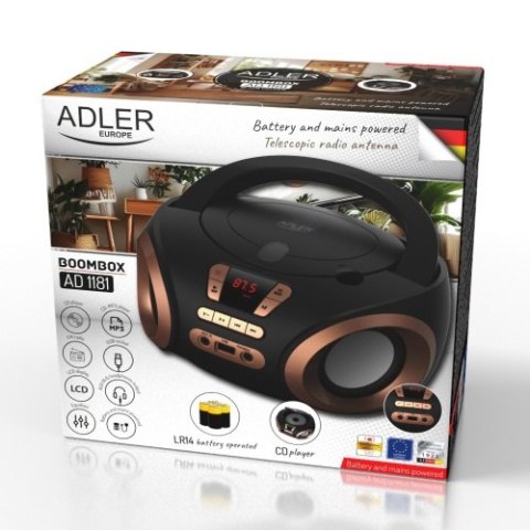 AD 1181 black copper Radio boombox cd-mp3 | usb | fm radio | aux | gniazdo słuchawkowe AD 1181 black copper Radio boombox cd-mp3 | usb | fm radio | aux | gniazdo słuchawkowe