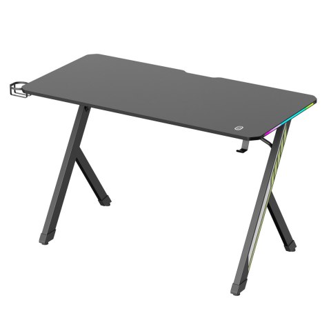 Biurko gamingowe NanoRS, czarne z uchwytem na słuchawki i kubek, podświetlenie RGB, max. 75kg, wymiary 1200x600x750mm, RS102