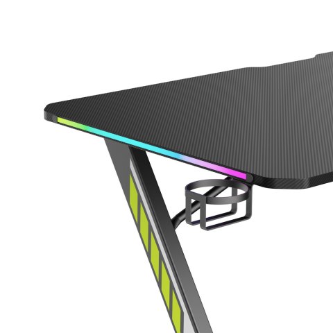 Biurko gamingowe NanoRS, czarne z uchwytem na słuchawki i kubek, podświetlenie RGB, max. 75kg, wymiary 1200x600x750mm, RS102