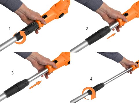 Urządzenie ogrodowe 2w1 z wysięgnikiem: pilarka łańcuchowa 750W 250mm+nożyce do żywopłotu 550W 460mm