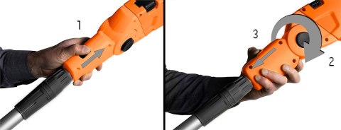 Urządzenie ogrodowe 2w1 z wysięgnikiem: pilarka łańcuchowa 750W 250mm+nożyce do żywopłotu 550W 460mm