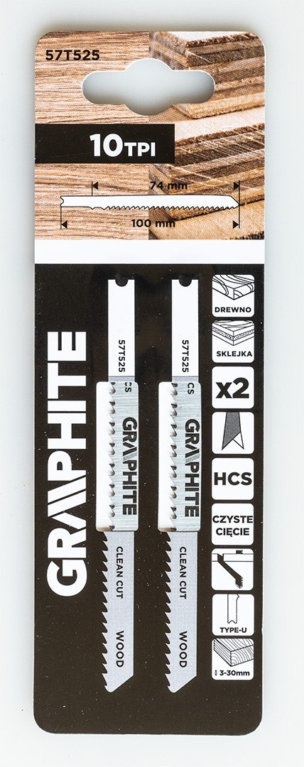 Brzeszczot do wyrzynarki, 10 TPI, HCS, uchwyt typu U, 2 szt., czyste cięcie