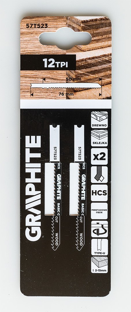 Brzeszczot do wyrzynarki, 12 TPI, HCS, uchwyt typu U, 2 szt., cięcie krzywoliniowe