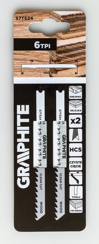 Brzeszczot do wyrzynarki, 6 TPI, HCS, uchwyt typu U, 2 szt., czyste cięcie