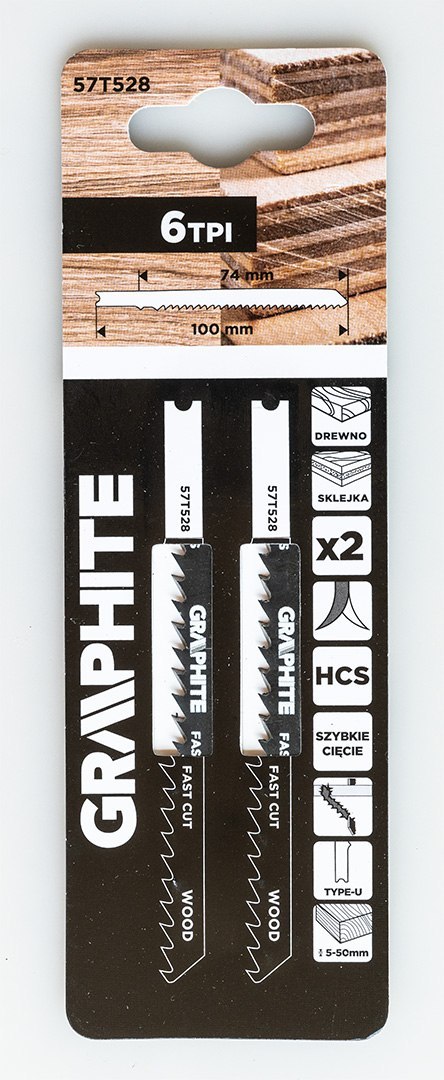 Brzeszczot do wyrzynarki, 6 TPI, HCS, uchwyt typu U, 2 szt., zgrubne cięcie