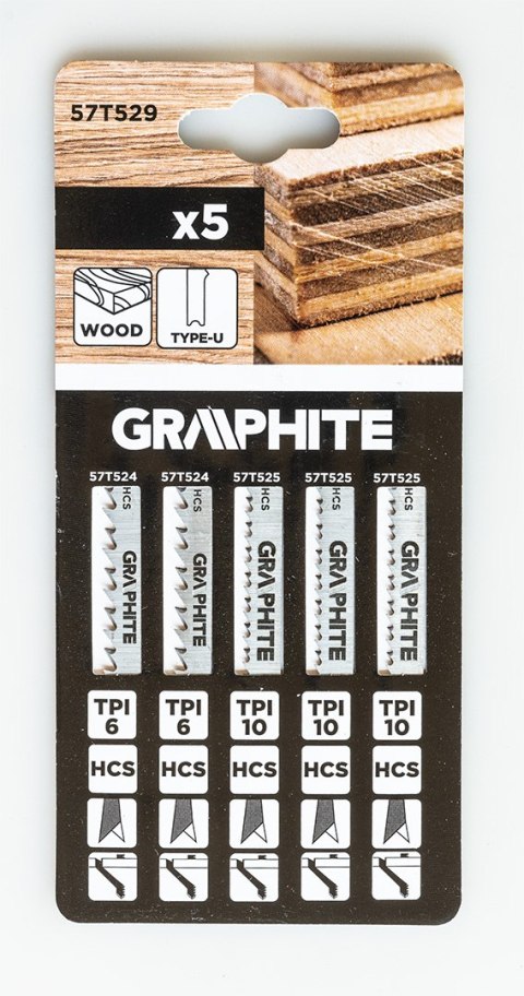 Zestaw brzeszczotów do wyrzynarki, 6 TPI, 10 TPI, HCS, uchwyt typu U, 5 szt.