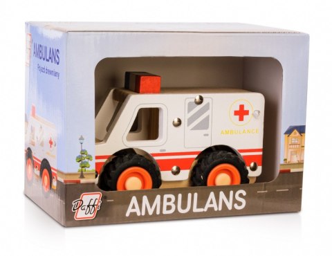 Drewniane auto z oponami ambulans Drewniane auto z oponami ambulans