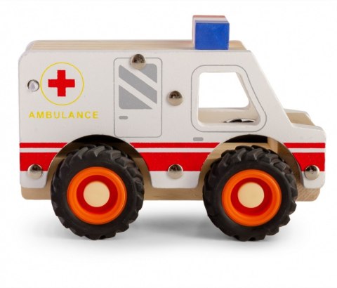 Drewniane auto z oponami ambulans Drewniane auto z oponami ambulans