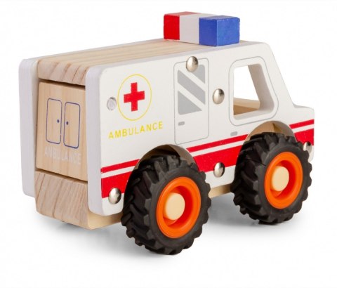 Drewniane auto z oponami ambulans Drewniane auto z oponami ambulans