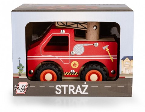 Drewniane auto z oponami straż pożarna