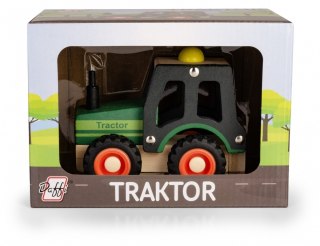 Drewniane auto z oponami traktor