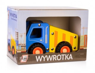 Drewniane auto z oponami wywrotka