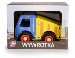 Drewniane auto z oponami wywrotka