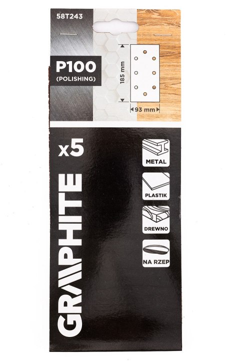 Papiery ścierne na rzep 93 x 185 mm, P100, 5 szt., z 8 otworami