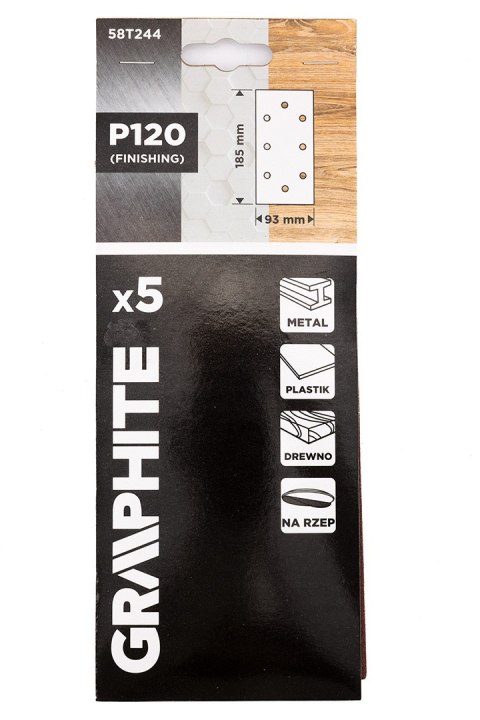 Papiery ścierne na rzep 93 x 185 mm, P120, 5 szt., z 8 otworami