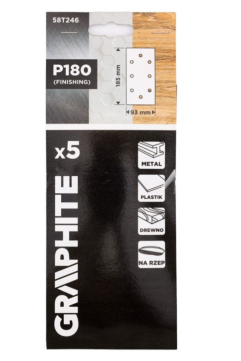 Papiery ścierne na rzep 93 x 185 mm, P180, 5 szt., z 8 otworami