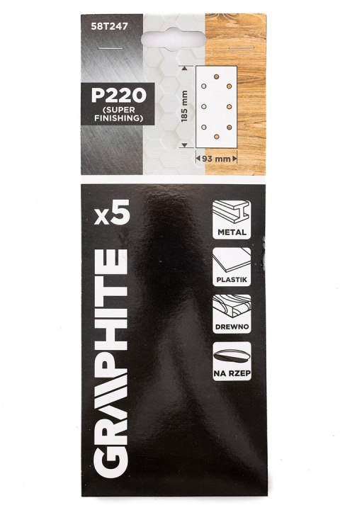 Papiery ścierne na rzep 93 x 185 mm, P220, 5 szt., , z 8 otworami