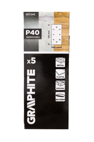 Papiery ścierne na rzep 93 x 185 mm, P40, 5 szt., z 8 otworami