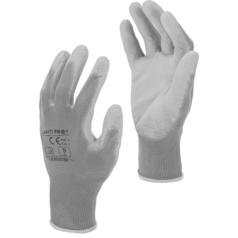 Rękawice pu szare l230209p, 12 par, "9", ce, lahti
