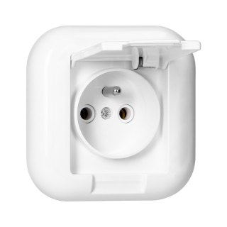 Gniazdo pojedyncze p/t 2p+Z 16A, 250V z klapką w kolorze wyrobu, FAN, biały