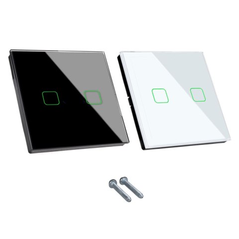 Dotykowy włącznik światła Maclean, podwójny, SMART, Tuya APP, szklany, biały z kwadratowym podśw. przycisku, 86x86mm, MCE717W