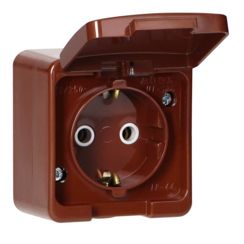 Gniazdo pojedyncze 2P+Z SCHUKO bryzgoodporne z klapką w kolorze wyrobu IP44, SMART, brązowy