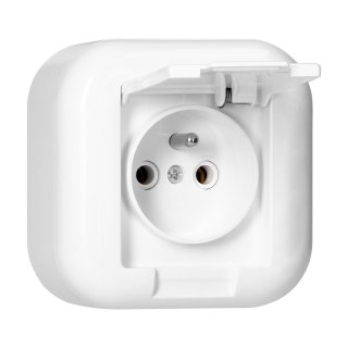 Gniazdo pojedyncze n/t 2p+Z 16A, 250V z klapką w kolorze wyrobu, FAN, biały