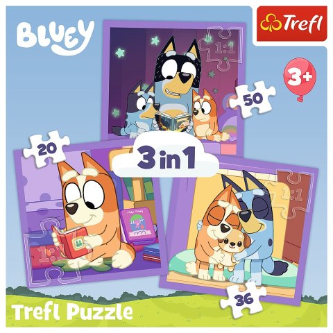 Puzzle - 3w1 (20, 36, 50) - Poznaj Bluey - Trefl 34895 Puzzle - 3w1 (20, 36, 50) - Poznaj Bluey - Trefl 34895