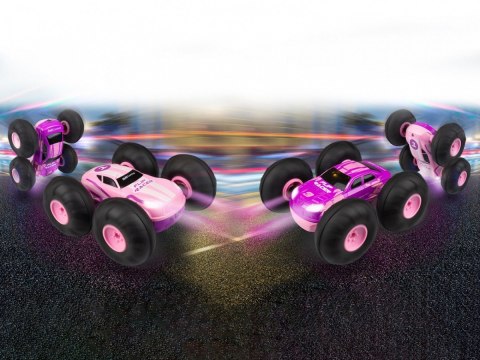 Pojazd zdalnie sterowany rc stunt car flip racer - różowy