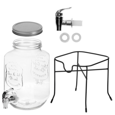 AD 6741 Słój do napojów z kranikiem 4l ze stojakiem | szklany dyspenser z zapasowym kranikiem