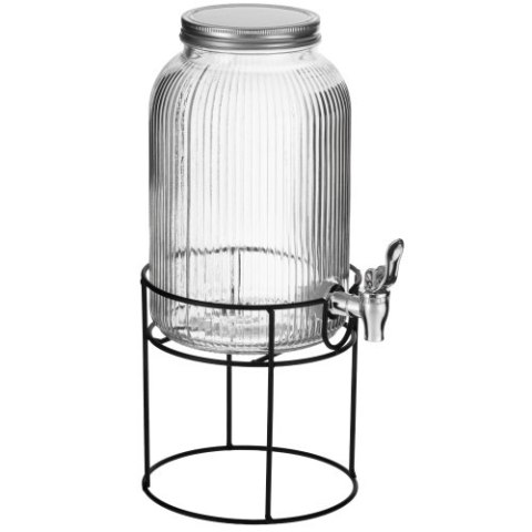 AD 6742 Słój do napojów z kranikiem 4l | szklany dyspenser z ryflowanym szkłem i metalowym stojakiem