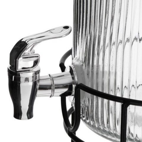 AD 6742 Słój do napojów z kranikiem 4l | szklany dyspenser z ryflowanym szkłem i metalowym stojakiem