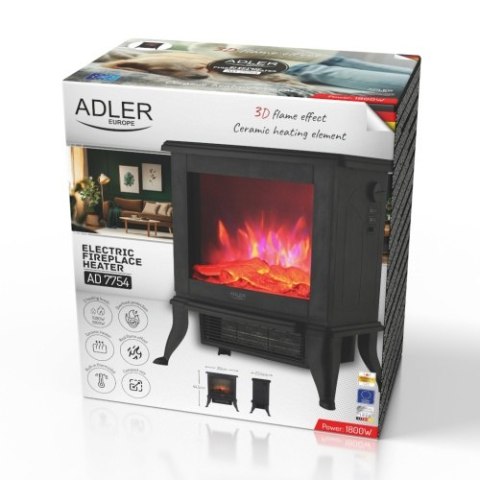AD 7754 Kominek elektryczny | 2 poziomy grzania: 1000w / 1800w | efekt 3d płomienia | termostat