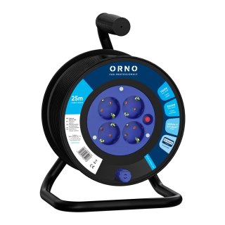 Przedłużacz bębnowy, 4 gniazda 2P+Z, Schuko, kabel PVC H05VV-F 3x1,5mm?, długość 25m, termik, przesłony torów prądowych