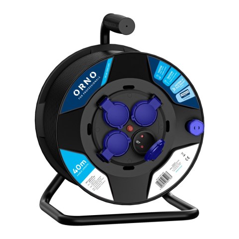 Przedłużacz bębnowy, 4 gniazda 2P+Z, kabel PVC H07RN-F 3x2,5mm?, długość 40m, termik, przesłony torów prądowych