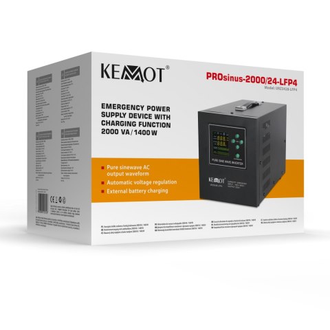 Zasilacz awaryjny KEMOT PROsinus-2000/24-LFP4 przetwornica z czystym przebiegiem sinusoidalnym i funkcją ładowania 24V 230V 20 Zasilacz awaryjny KEMOT PROsinus-2000/24-LFP4 przetwornica z czystym przebiegiem sinusoidalnym i funkcją ładowania 24V 230V 20