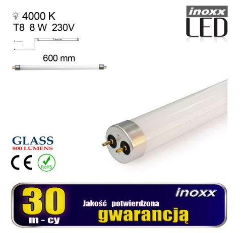 Świetlówka led szklana 60cm 8w 4000k t8 g13 jednostronna neutralna Świetlówka led szklana 60cm 8w 4000k t8 g13 jednostronna neutralna