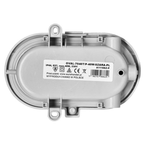 OVAL 7040T/P, oprawa oświetleniowa, 40W, E27, IP44, IK10, klosz poliwęglan przeźroczysty, podstawa polipropylen, siatka plastiko
